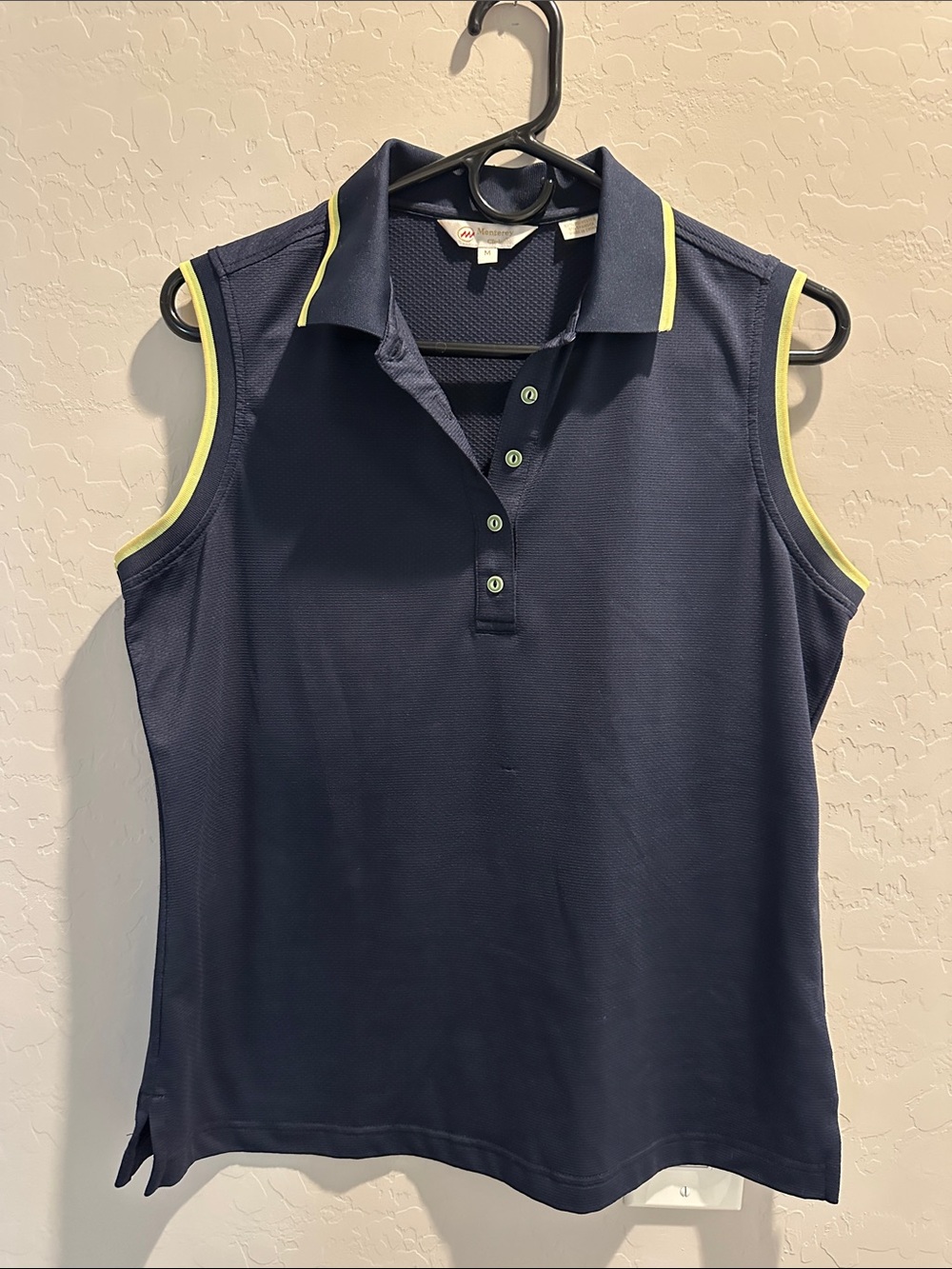 Monterey Club Sleeveless Polo Top with Neon Trim - Navy size M